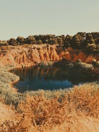 Scenic view of lake against clear sky