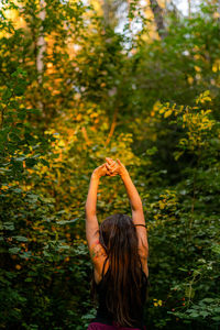 Rear view of woman in forest