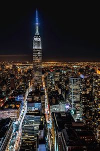 High angle view of city at night