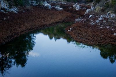 High angle view of calm lake