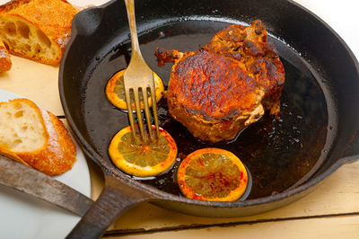 High angle view of food on table