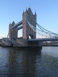 View of suspension bridge over river