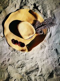High angle view of hat on beach