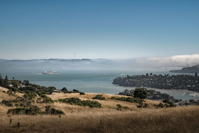 Scenic view of sea against clear sky