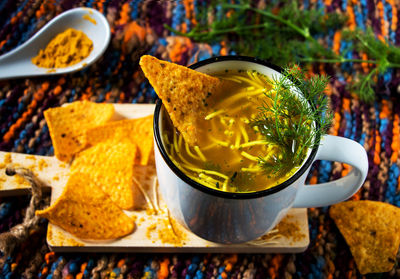 Close-up of food on table