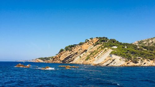 Scenic view of sea against clear sky