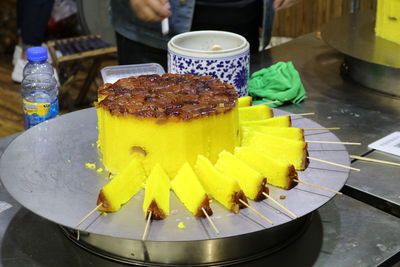 Close-up of dessert in plate on table