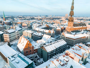 Aerial view of the winter riga old town