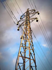 Low angle view of electricity pylon against sky