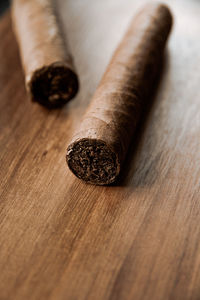 High angle view of cigarette on table