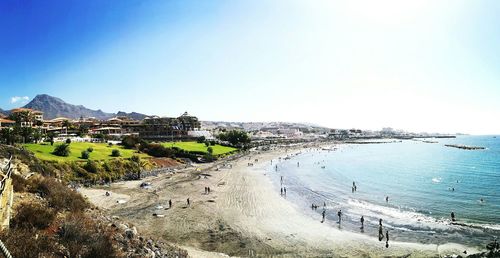 High angle view of sea against clear sky