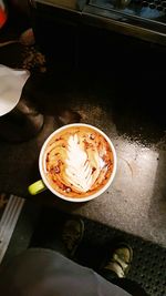 High angle view of coffee on table