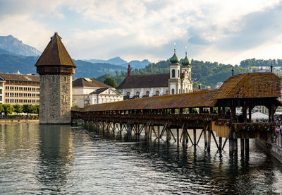 Bridge over river against sky