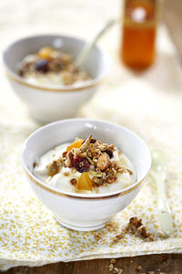 High angle view of breakfast served in bowl