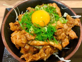 High angle view of food in bowl