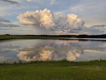 Scenic view of lake against sky during sunset