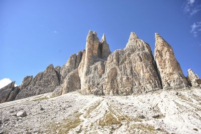 Low angle view of rock formations against sky
