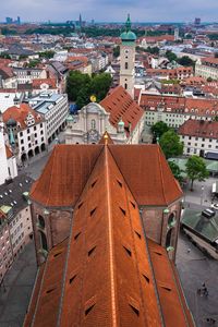 High angle view of buildings in city