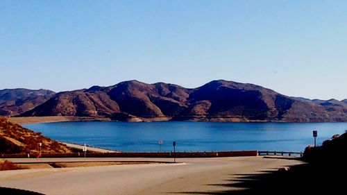 Scenic view of calm lake against clear sky