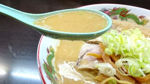 High angle view of soup in bowl