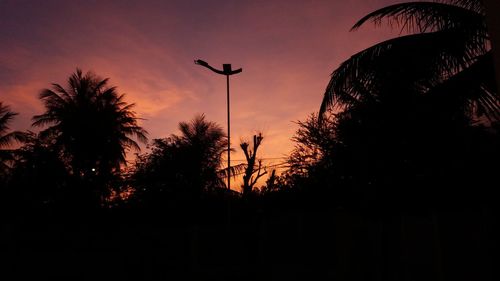 Low angle view of silhouette trees against sky at sunset