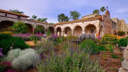 View of historical building in garden