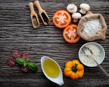 High angle view of ingredients on table