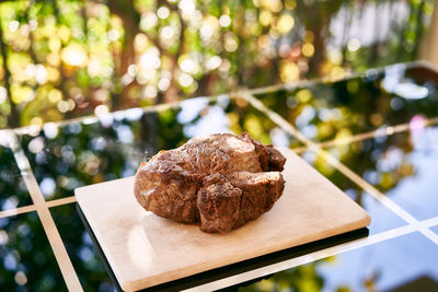 Close-up of cookies on cutting board