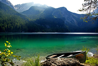 Scenic view of lake by mountains