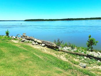 Scenic view of lake against clear sky