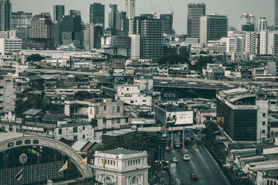 High angle view of buildings in city