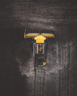 High angle view of yellow car on wall