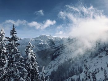 Scenic view of snowcapped mountains against sky