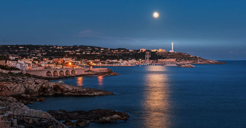 Illuminated city at waterfront