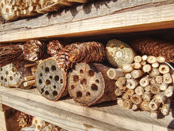 Part of craft hotel or house for wild bees and other insect made of natural eco materials. insect