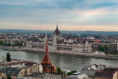 View of city against cloudy sky