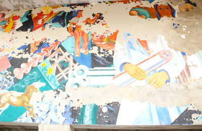 High angle view of graffiti on wall