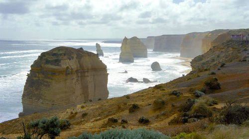 Scenic view of sea against cloudy sky