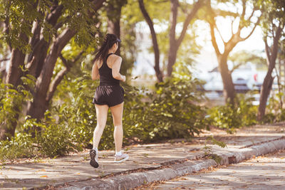 Full length of woman standing on footpath amidst trees