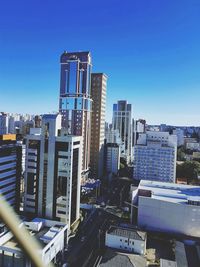 Modern cityscape against clear blue sky