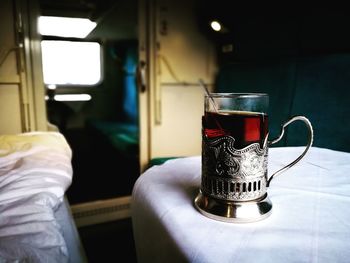 Close-up of drink on table at home