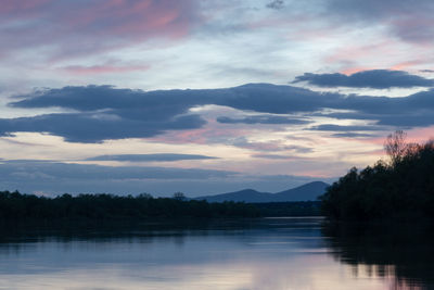 Scenic view of river against sky during sunset