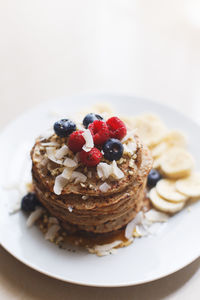 High angle view of breakfast in plate on table