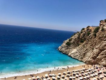 Scenic view of sea against clear blue sky