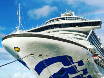 Low angle view of ship moored against sky