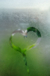 Close-up of heart shape on glass window