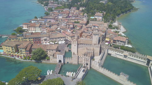 High angle view of buildings in city