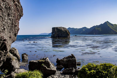 Scenic view of sea against clear sky