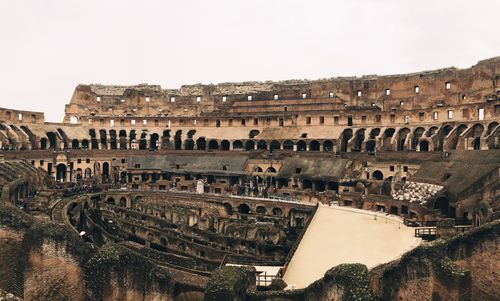 High angle view of coliseum against clear sky