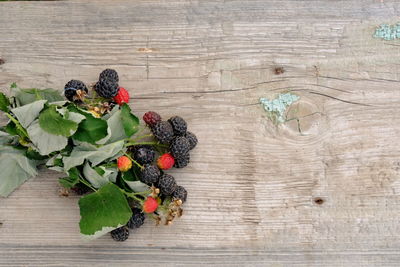 High angle view of berries on table